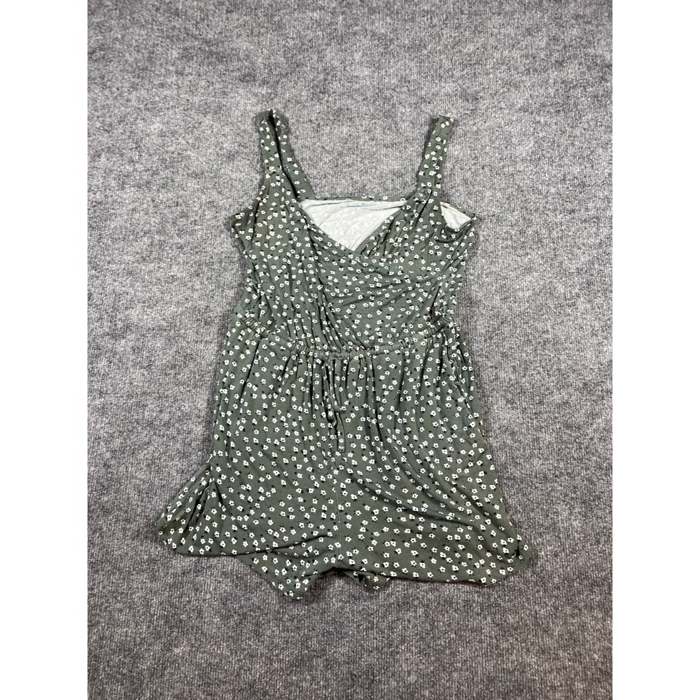 Market & Spruce Gracelyn Knit Romper Womens Medium Olive Green Floral Tie Front